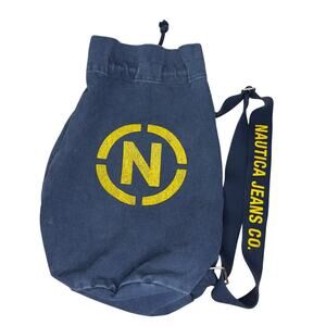Vintage Nautica Jeans Canvas Bag Blue Denim Big Logo Shoulder Strap Tote Cinch